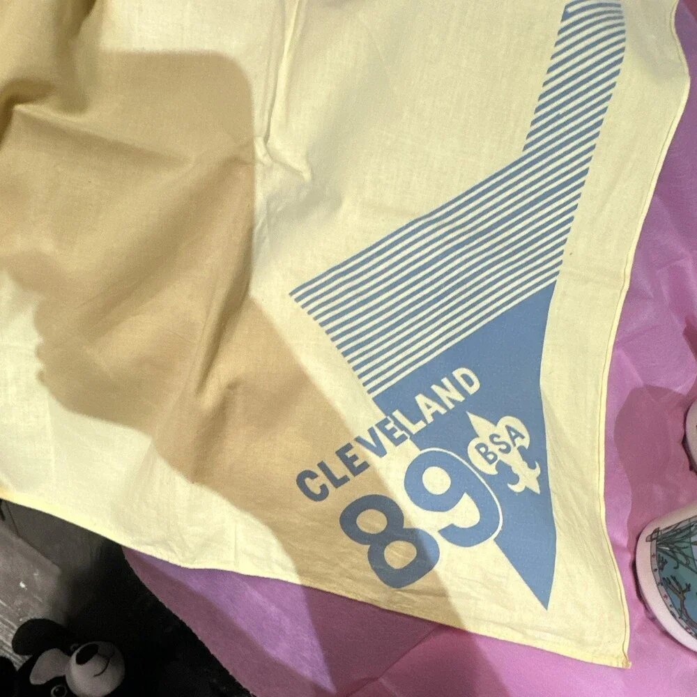 vintage yellow Boy Scouts of America (BSA) neckerchief featuring “Cleveland” 89